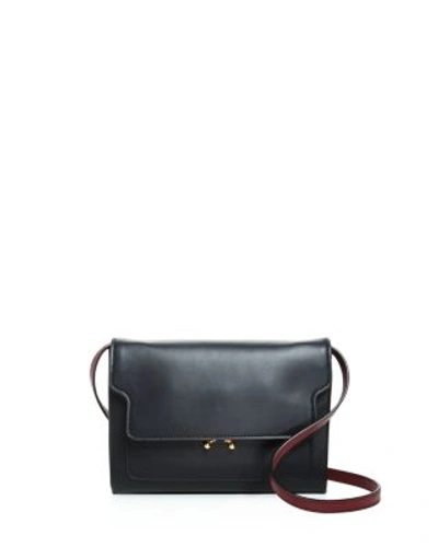 Shop Marni Trunk Mini Leather Crossbody In Black/ruby/gold