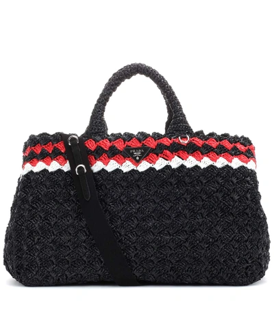 Prada Crocheted Raffia Top-handle Bag W/strap, Black (nero)