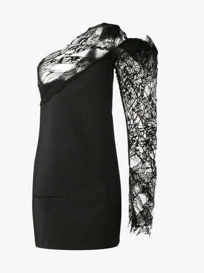 Shop Saint Laurent One Shoulder Asymmetric Dress In Black