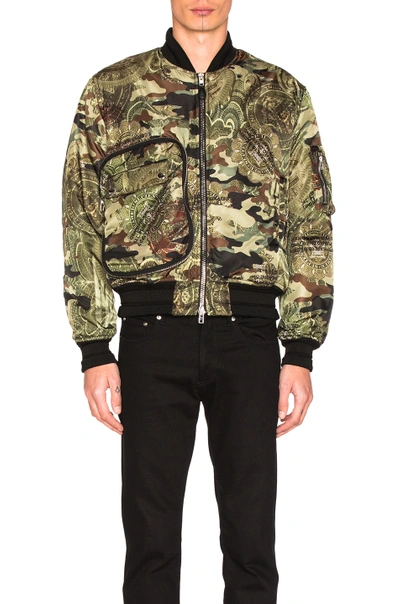 Shop Givenchy Printed Bomber Jacket In Green, Abstract.  In Khaki