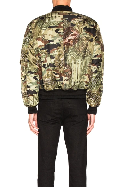 Shop Givenchy Printed Bomber Jacket In Green, Abstract.  In Khaki