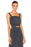Alexis Cropped Tie-waist Blouse In Navy Dot