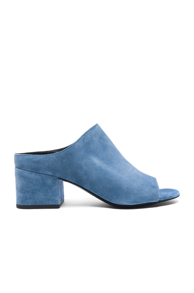 Shop 3.1 Phillip Lim / フィリップ リム Suede Cube Open Toe Slip Ons In Blue. In French Blue