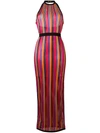 Balmain Striped Knit Halter Maxi Dress