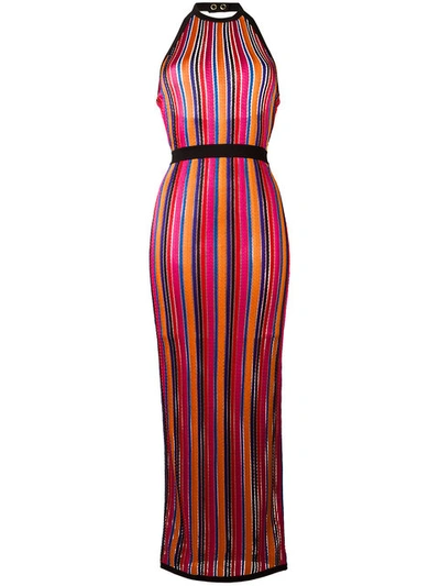 Balmain Striped Knit Halter Maxi Dress