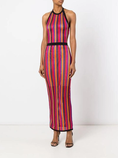 Balmain Striped Knit Halter Maxi Dress