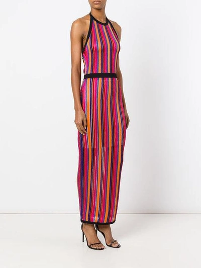 Balmain Striped Knit Halter Maxi Dress