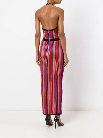 Balmain Striped Knit Halter Maxi Dress