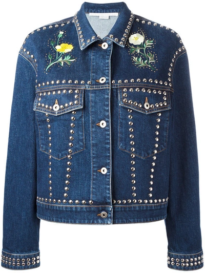 Stella Mccartney Studded Embroidered Denim Jacket In Blue