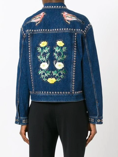 Shop Stella Mccartney Floral Stud Denim Jacket In Blue