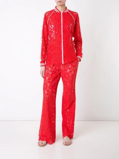 Shop Goen J Lace Straight Trousers In Red