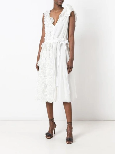 Shop Rochas Floral Applique Belted Dress - White