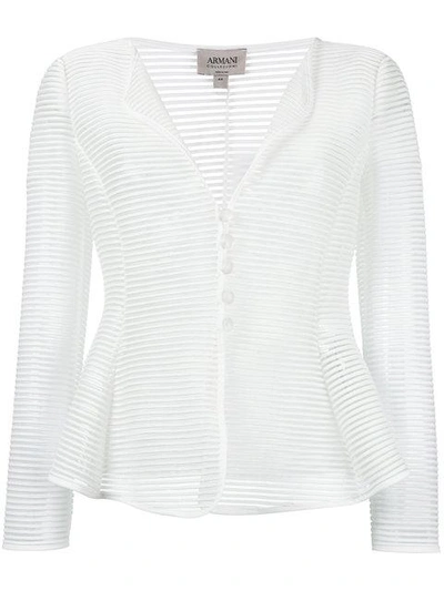 Shop Armani Collezioni Sheer Striped Jacket - White