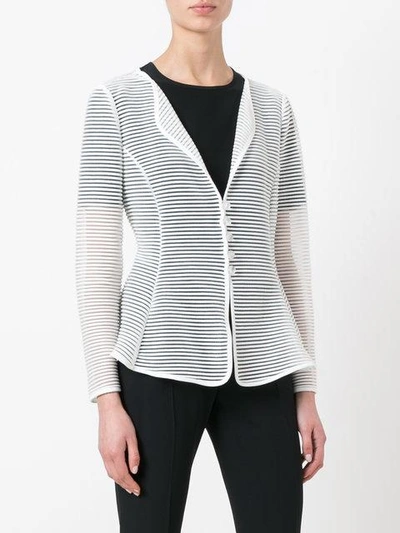 Shop Armani Collezioni Sheer Striped Jacket - White