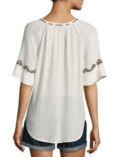 Shop Paige Chessa Embroidered Blouse In White With Dark Embroidery