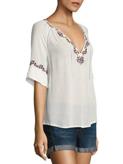 Shop Paige Chessa Embroidered Blouse In White With Dark Embroidery