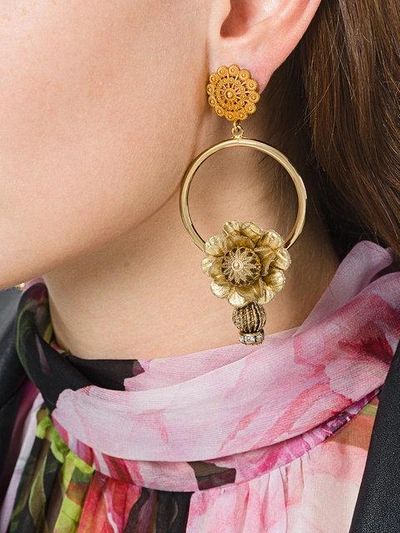 Shop Dolce & Gabbana Flower Hoop Clip-on Earrings In Metallic