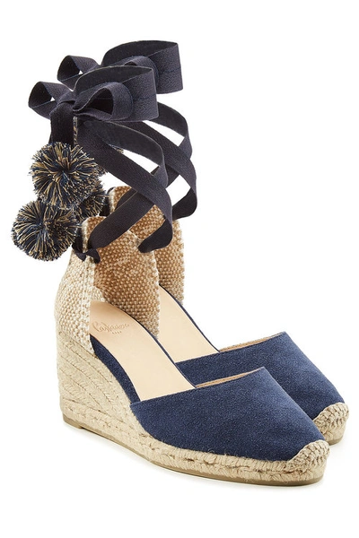 Castaã±er Espadrille Wedges With Pom Pom In Blue