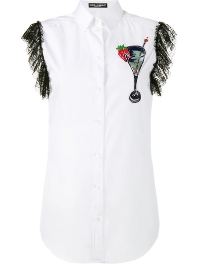 Dolce & Gabbana Sleeveless Shirt In Cotton With Jewel Embroidery In White