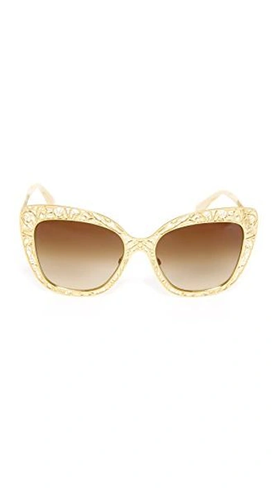 Shop Dolce & Gabbana Lace Sunglasses In Gold/brown