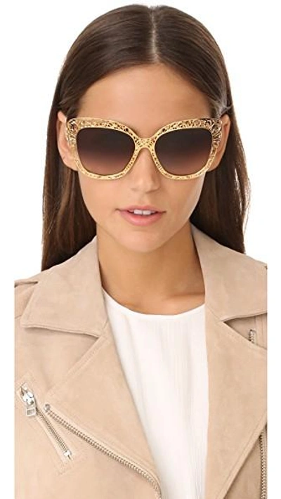 Shop Dolce & Gabbana Lace Sunglasses In Gold/brown