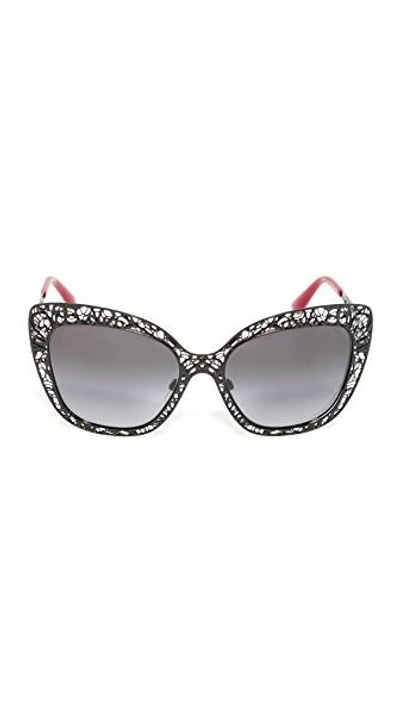 Shop Dolce & Gabbana Lace Sunglasses In Black/grey