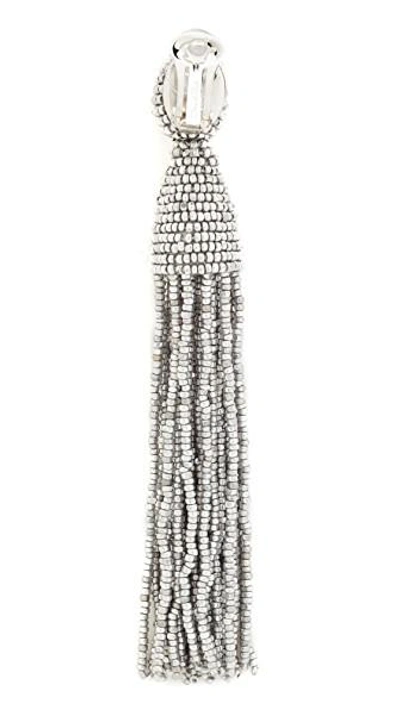 Shop Oscar De La Renta Classic Long Tassel Earrings In Silver