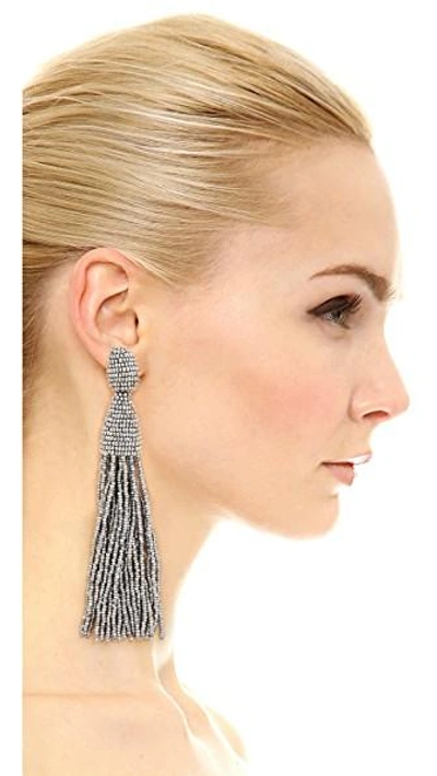 Shop Oscar De La Renta Classic Long Tassel Earrings In Silver