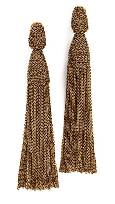 Shop Oscar De La Renta Long Chain Tassel Earrings In Gold