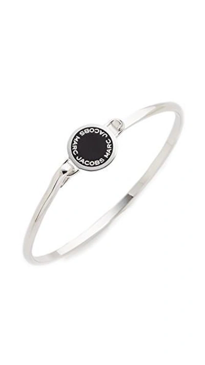 Shop Marc Jacobs Enamel Logo Disc Hinge Bracelet In Black/argento
