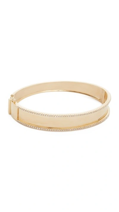 Shay Essential Name Plate Bangle In Gold/white Diamond