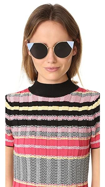 Shop Fendi Arrow Accent Sunglasses In Rose Gold Blue/blue