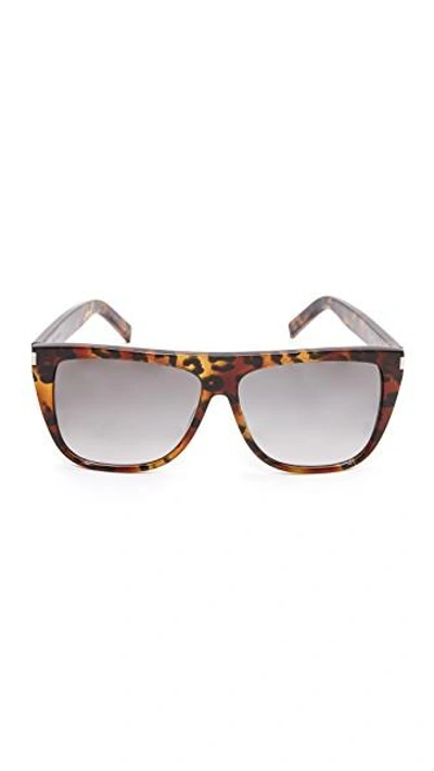 Shop Saint Laurent Sl 1 Flat Top Sunglasses In Havana Baby Cat/grey