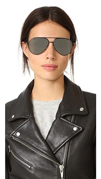 Shop Saint Laurent Classic 11 Zero Base Mirrored Aviator Sunglasses In Matte Black/silver Mirror