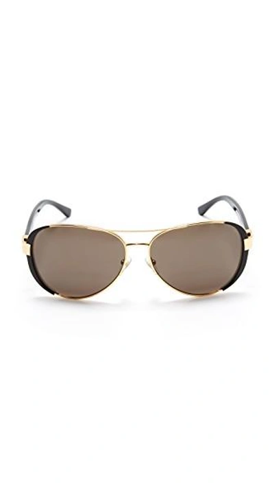 Shop Tory Burch Aviator Sunglasses In Gold Black/brown