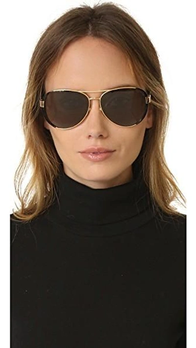 Shop Tory Burch Aviator Sunglasses In Gold Black/brown