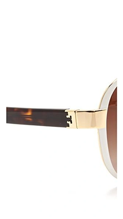Shop Tory Burch Aviator Sunglasses In Gold White/brown