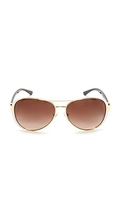 Shop Tory Burch Aviator Sunglasses In Gold White/brown