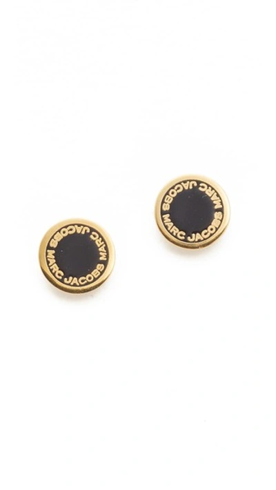 Shop Marc Jacobs Enamel Logo Disc Stud Earrings In Black/oro