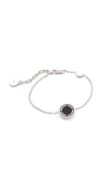 Shop Marc Jacobs Enamel Logo Disc Bracelet In Black/argento