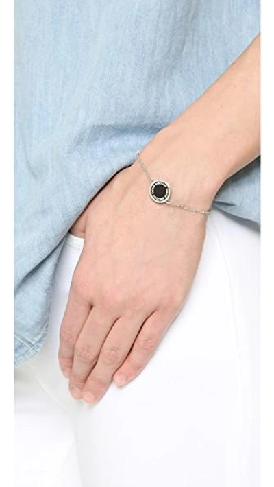 Shop Marc Jacobs Enamel Logo Disc Bracelet In Black/argento