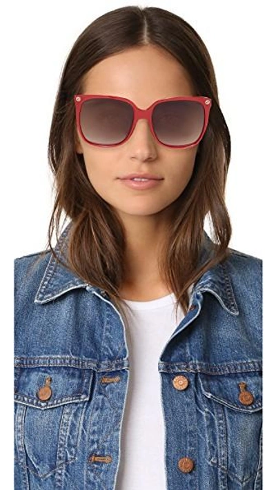 Shop Gucci Lightness Square Sunglasses In Pearled Red/brown
