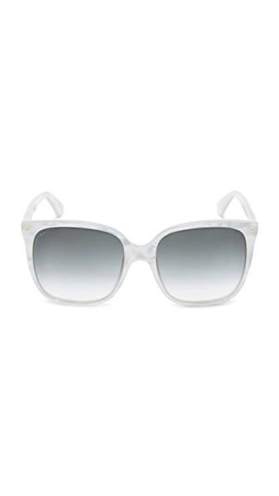 Shop Gucci Lightness Square Sunglasses In Pearled White/green
