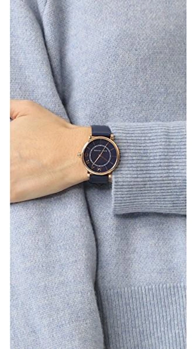 Shop Marc Jacobs Classic Watch In Rose Gold/navy Satin/navy