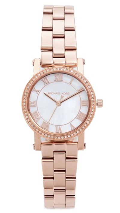 Michael Kors Petite Norie Pave Bracelet Watch, 28mm In Rose Gold