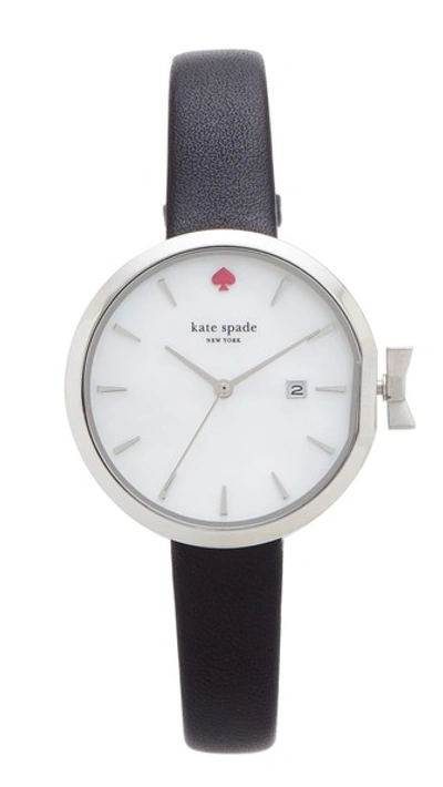 Kate Spade Park Row Leather Strap Watch, 34mm In White/black