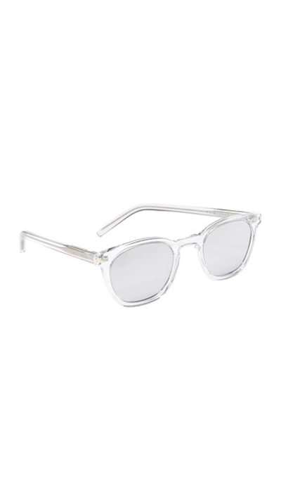 Saint Laurent Women's Surf Mirrored Sunglasses In White In Crystal/silver