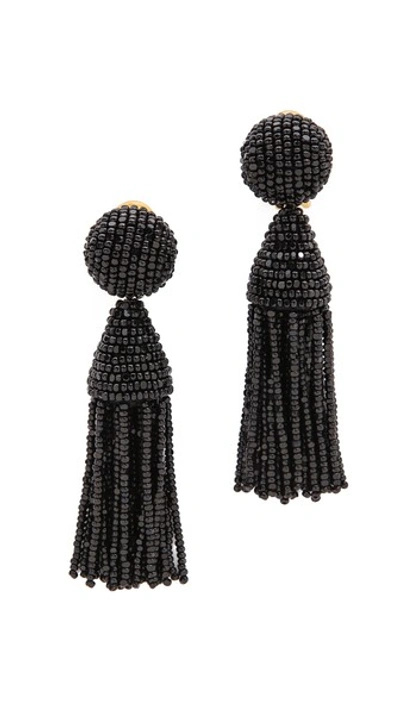 Minimalist Retro Black Velvet Bowknot Long Tassel Clip Earrings