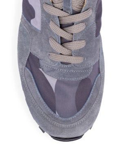 Shop Valentino Men's Camo Studded Suede Sneakers In Light Grey