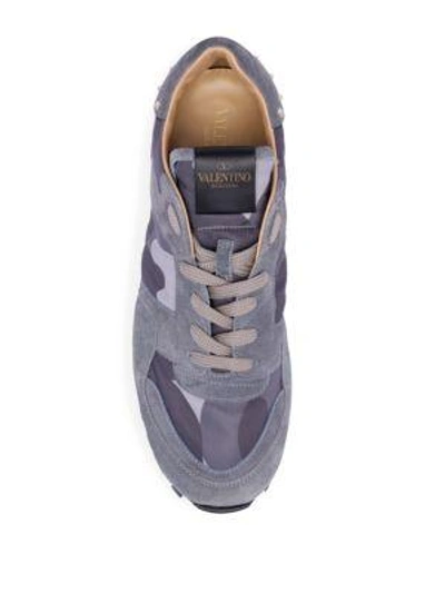 Shop Valentino Men's Camo Studded Suede Sneakers In Light Grey